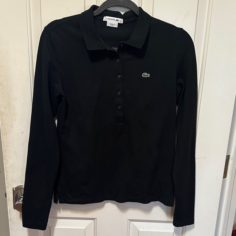 Lacoste Women’s Black stretch Long Sleeve Shirt with Logo nwt size 40
